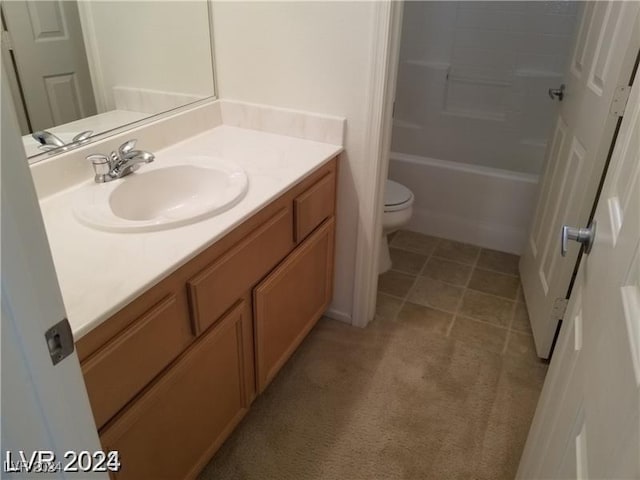 full bathroom featuring vanity, tile patterned flooring, shower / tub combination, and toilet