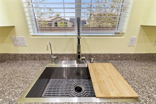 interior details featuring a textured wall and a sink