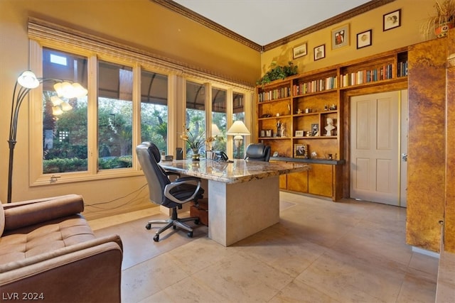 office area with crown molding