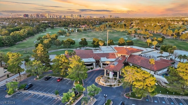 view of aerial view at dusk