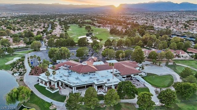 view of aerial view at dusk