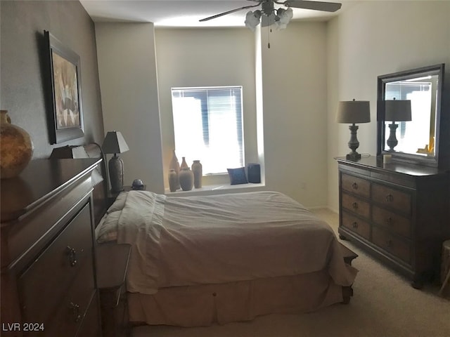 bedroom featuring carpet and ceiling fan