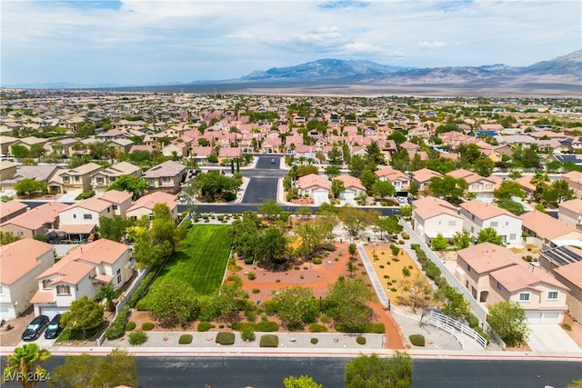 drone / aerial view featuring a mountain view