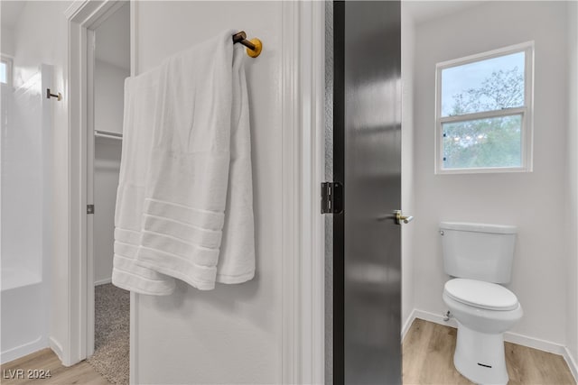 bathroom with wood-type flooring and toilet