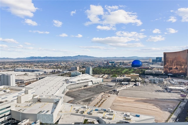 aerial view with a city view and a mountain view