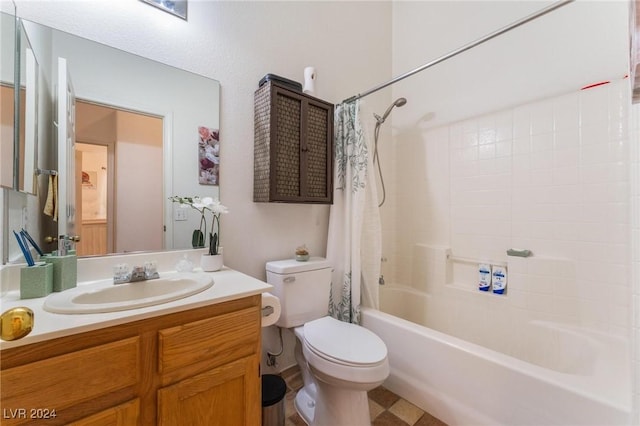 full bathroom featuring vanity, toilet, and shower / tub combo