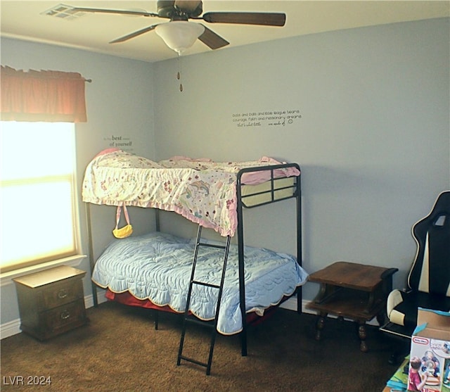 bedroom featuring carpet flooring and ceiling fan