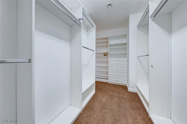 spacious closet featuring dark colored carpet