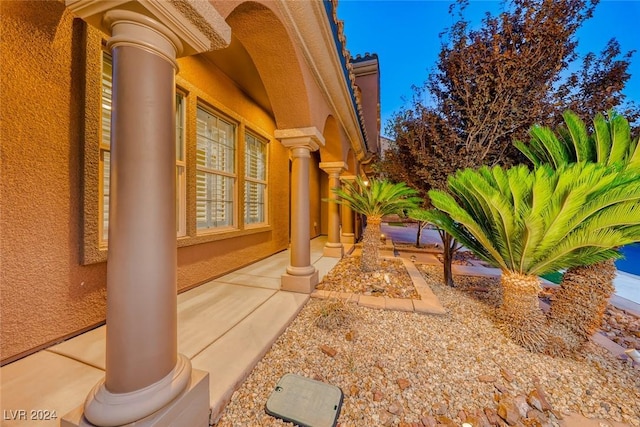 exterior space with stucco siding