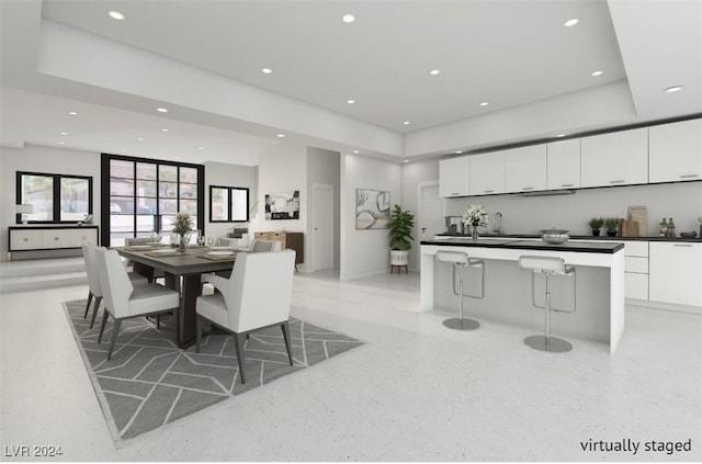 dining area featuring a raised ceiling