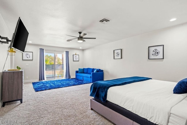 bedroom featuring carpet floors, recessed lighting, and visible vents