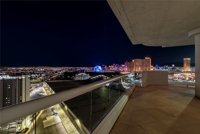 view of balcony at night