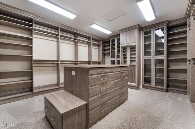 spacious closet featuring light carpet