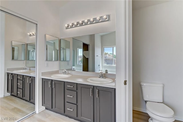 bathroom featuring double vanity, a sink, and toilet