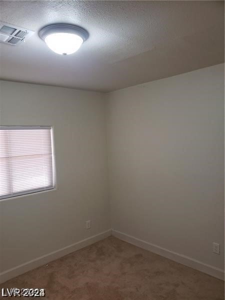 spare room featuring carpet flooring and a textured ceiling