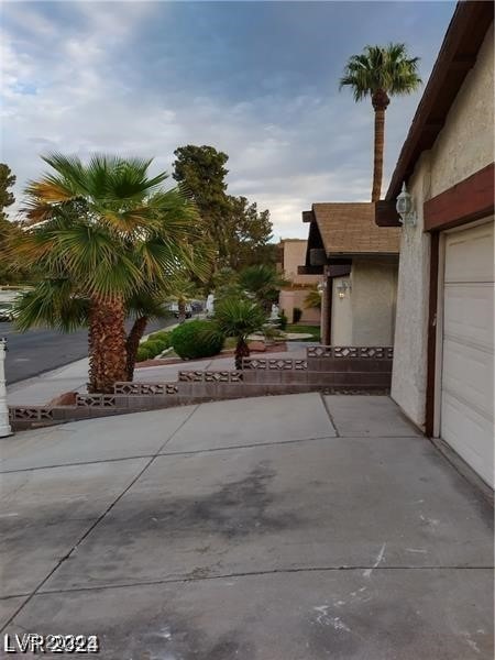 view of patio / terrace with a garage