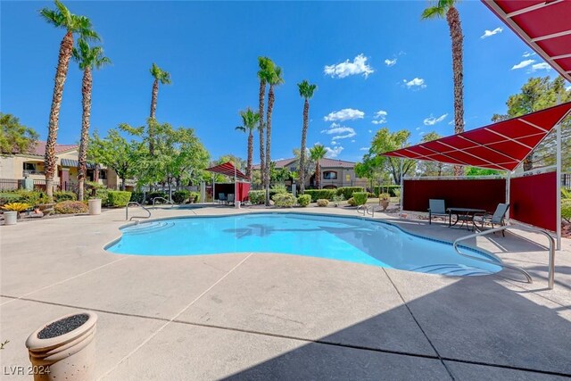 view of swimming pool featuring a patio area