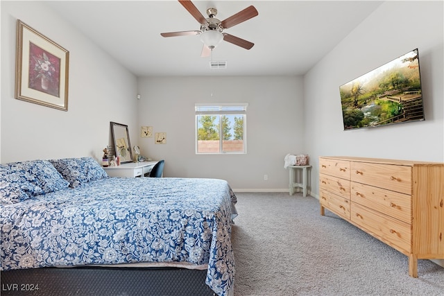 bedroom featuring carpet floors and ceiling fan