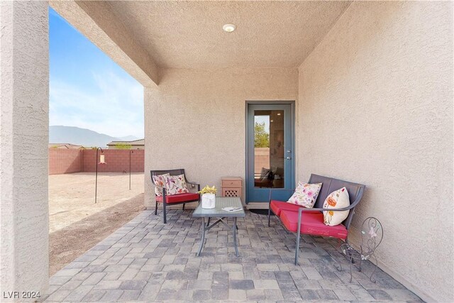 view of patio with a mountain view