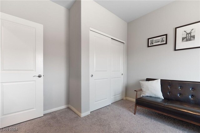 living area featuring light colored carpet