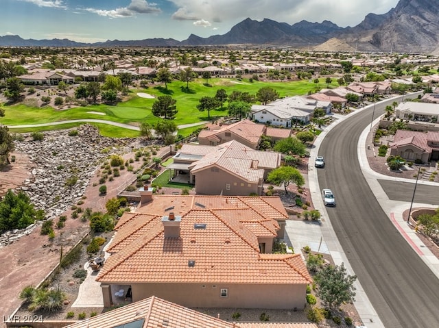 drone / aerial view with a residential view and a mountain view