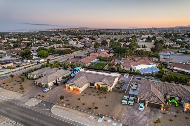 view of aerial view at dusk