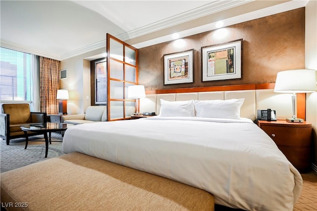 bedroom featuring ornamental molding