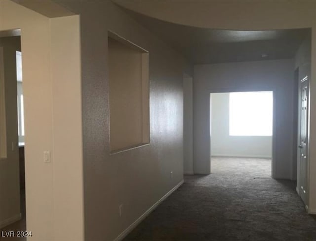 hallway with carpet floors