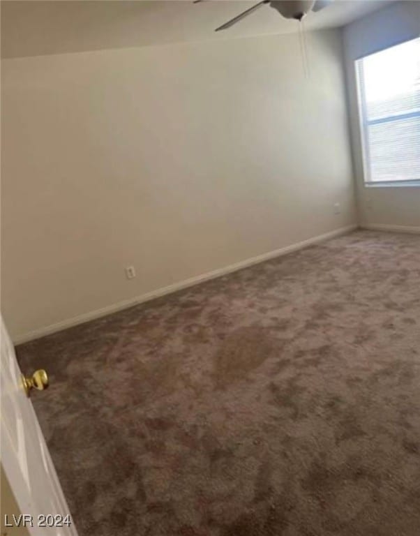 spare room with carpet flooring and ceiling fan