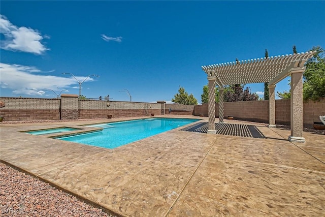 view of pool with a pergola, a patio area, and an in ground hot tub