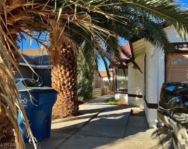 view of patio with a garage