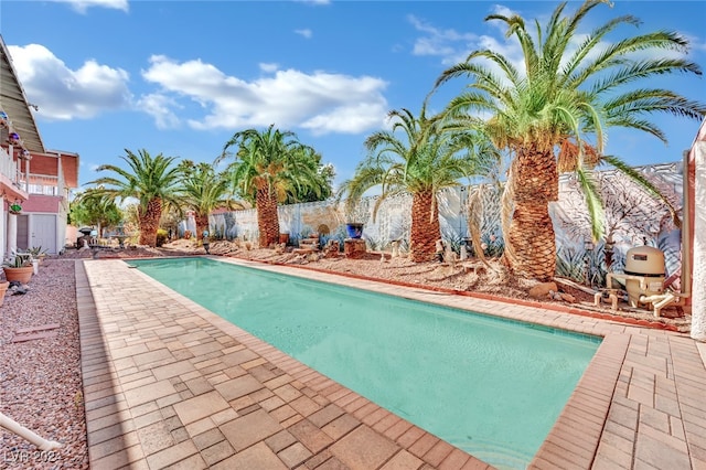 view of pool featuring area for grilling