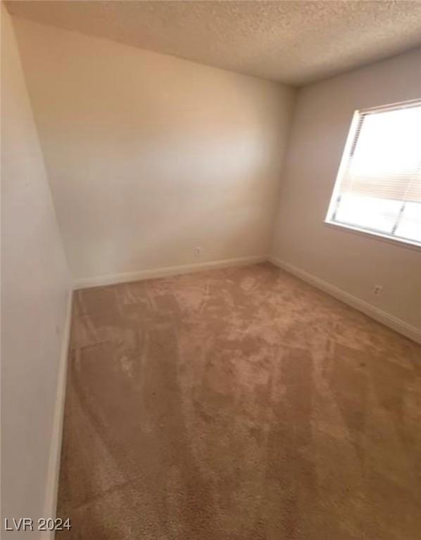 unfurnished room featuring a textured ceiling and carpet