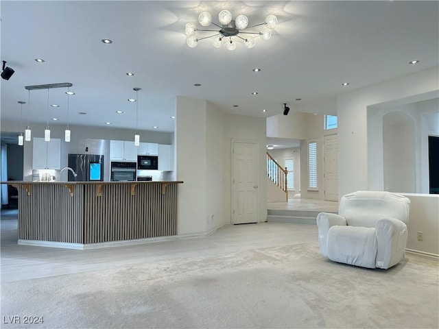 interior space with stairway and recessed lighting