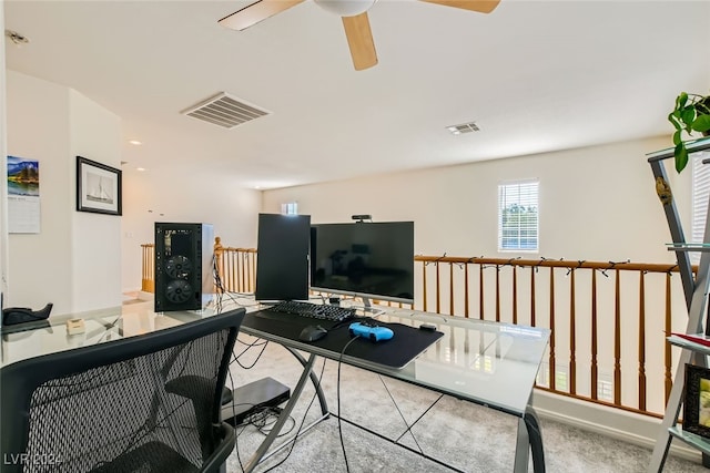 office area featuring ceiling fan