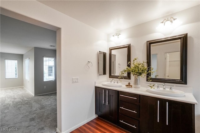 full bathroom featuring a sink, baseboards, and double vanity