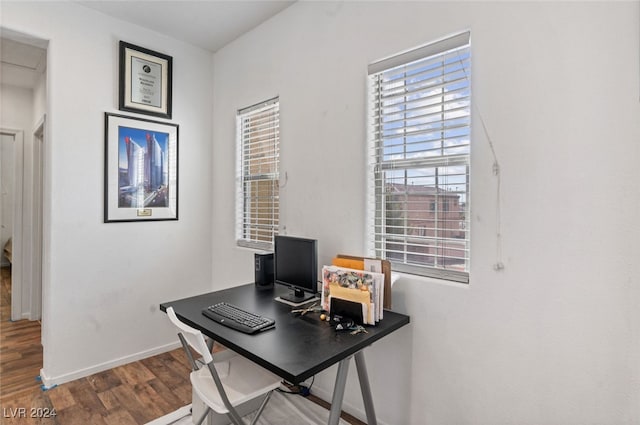 home office featuring hardwood / wood-style flooring