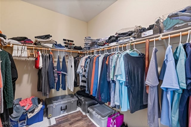 spacious closet with dark wood-type flooring