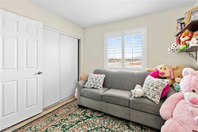 living room with light hardwood / wood-style flooring