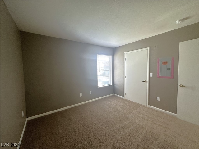 empty room featuring electric panel and carpet