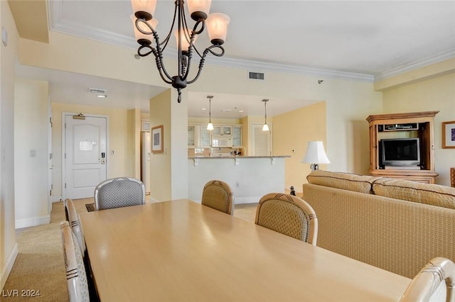 30 Strada Di Villaggio 204, Henderson, NV 89011 - dining space featuring light colored carpet, a chandelier, and ornamental molding