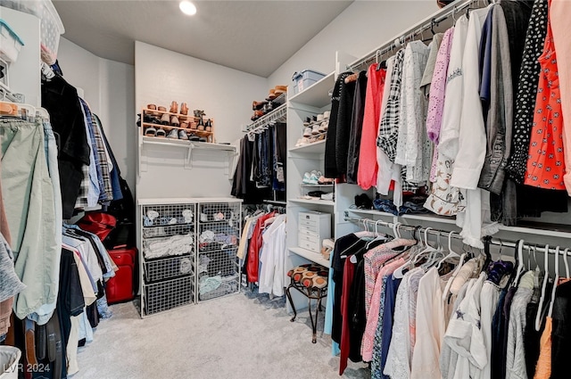 spacious closet featuring light carpet