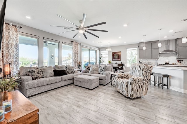 living room with ceiling fan