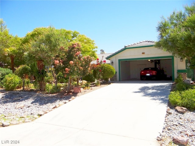 exterior space with a garage