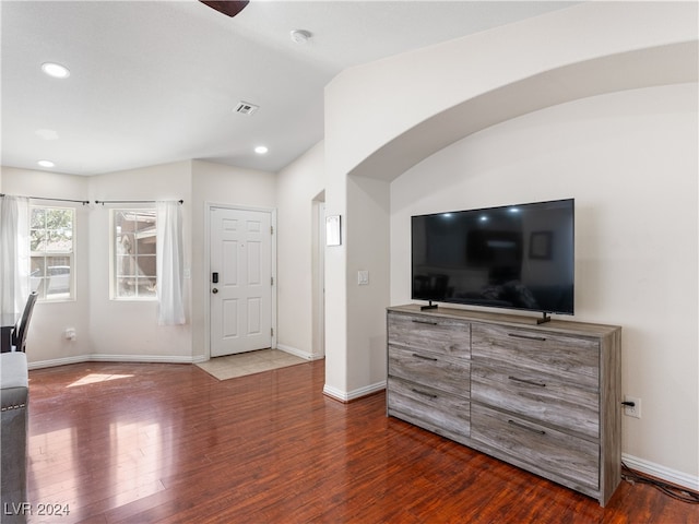 living room with hardwood / wood-style floors