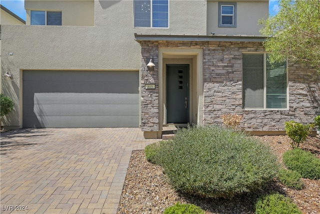 exterior space with a garage