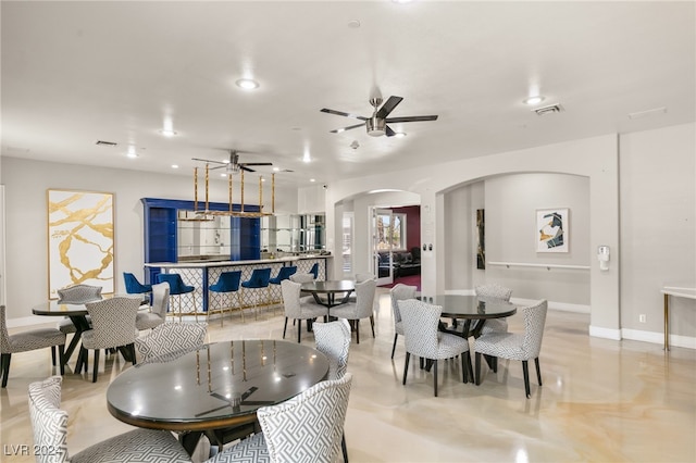 dining area featuring ceiling fan