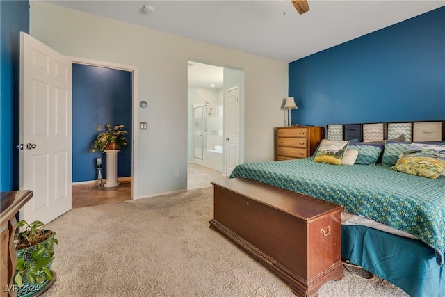 carpeted bedroom featuring connected bathroom