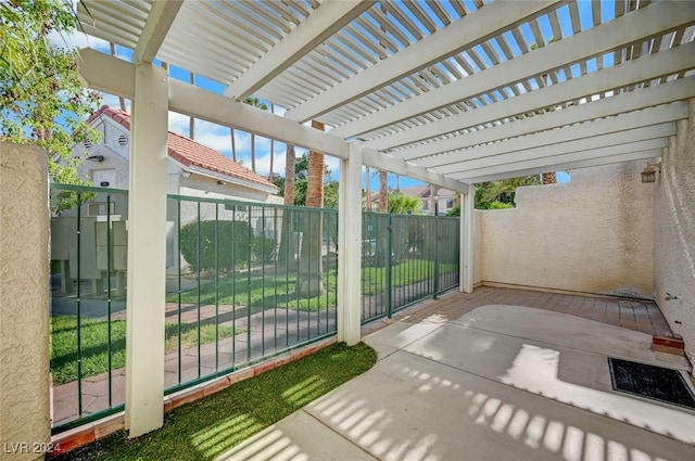 view of patio / terrace featuring a fenced backyard and a pergola