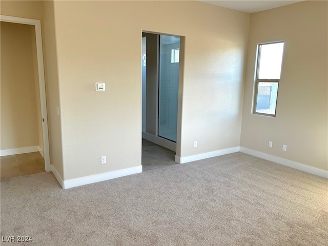 spare room featuring light carpet